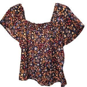 Joyspun Black Floral Top 100% Cotton Gauze Shirt Lounge Women's L 12-14 JH1749